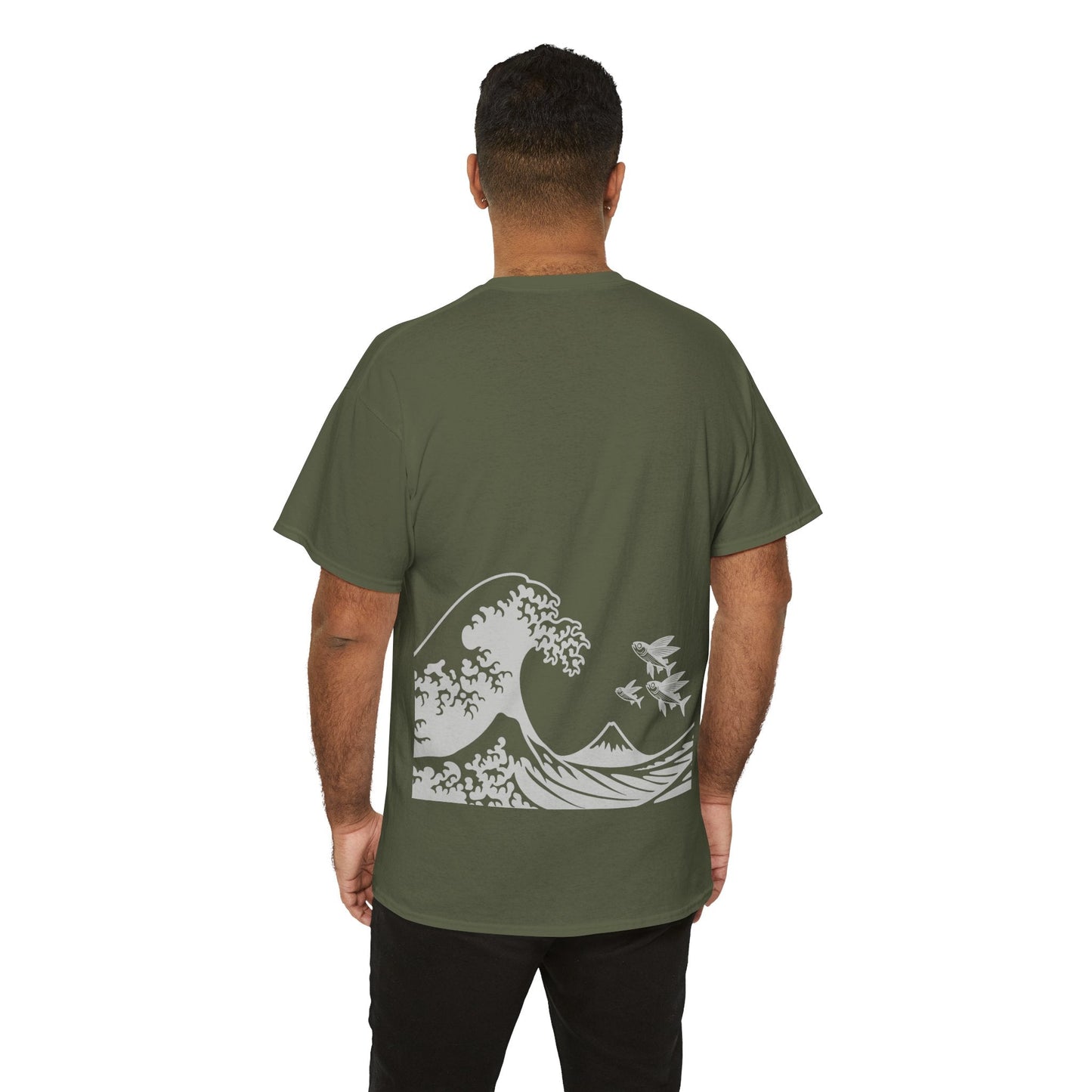 Photo of Flying Fish & Great Wave T-shirt Back – Japanese-Inspired Design from IROHA-STUDIO