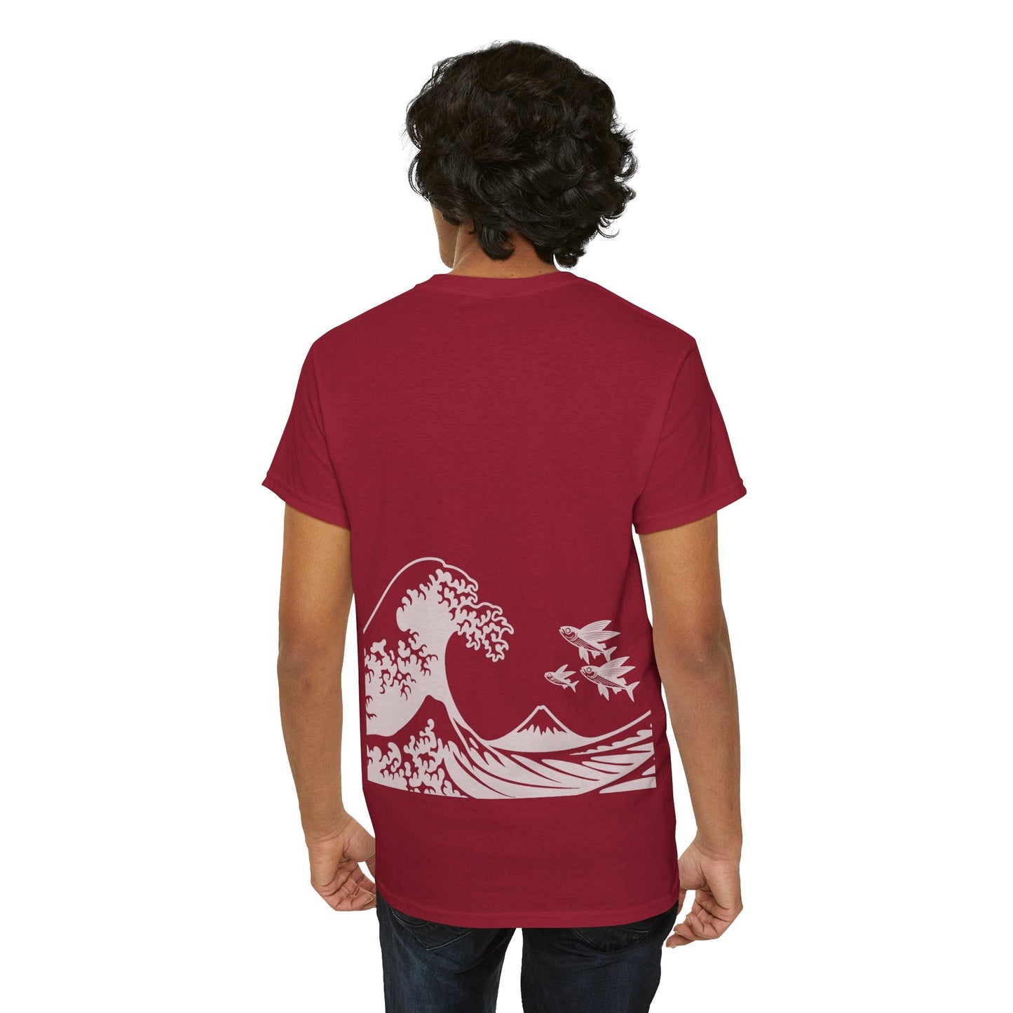 Photo of Flying Fish & Great Wave T-shirt Back – Japanese-Inspired Design from IROHA-STUDIO