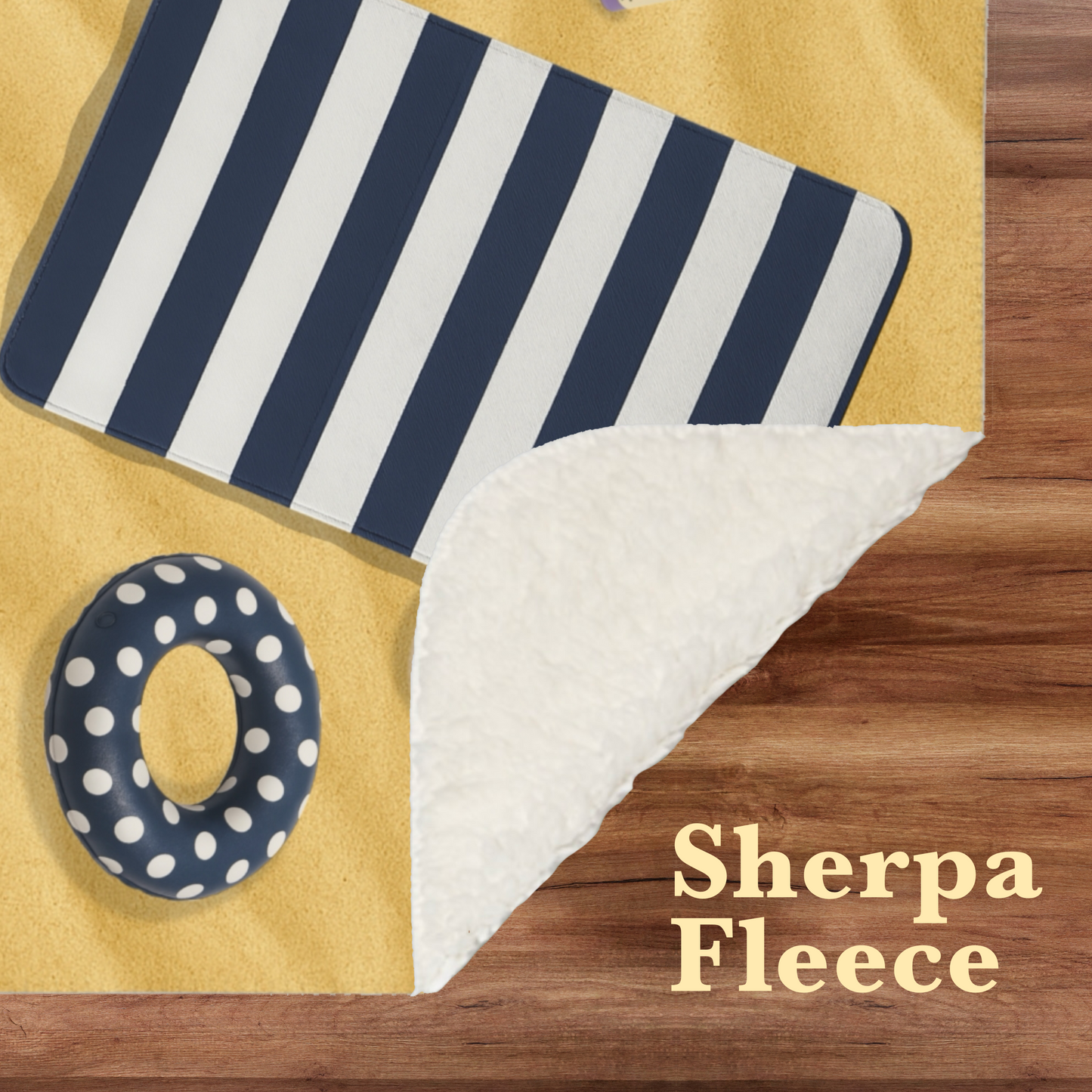 “Gender-neutral beach milestone blanket with navy striped mat, baby in swimsuit, puppy, and ocean design, ideal for monthly baby photos or baby shower gift.”