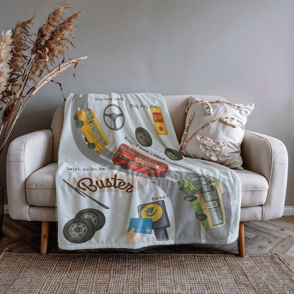 Personalized Baby & Kids Blanket - The Wheels on the Bus Theme by IROHA-studio