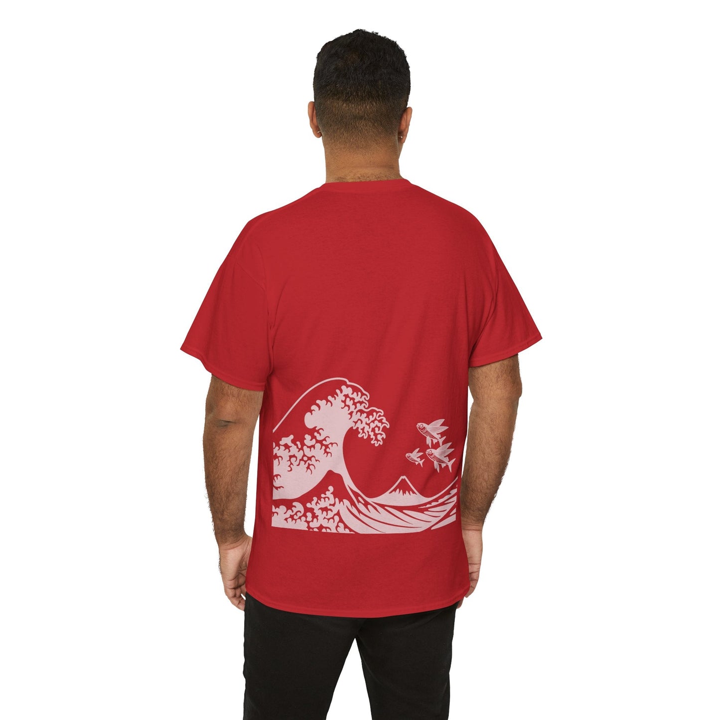 Photo of Flying Fish & Great Wave T-shirt Back – Japanese-Inspired Design from IROHA-STUDIO