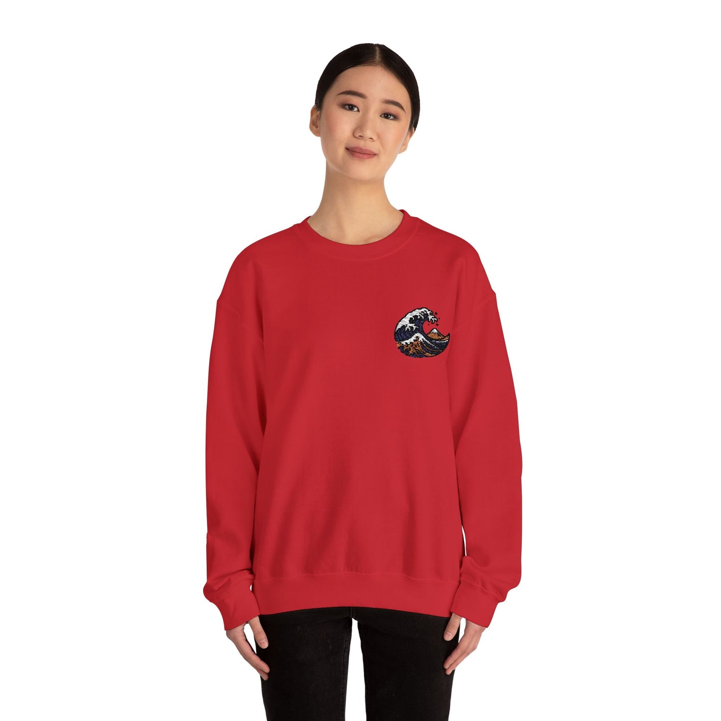 Great Wave Embroidery Sweatshirt - Japanese Hokusai Art by IROHA studio