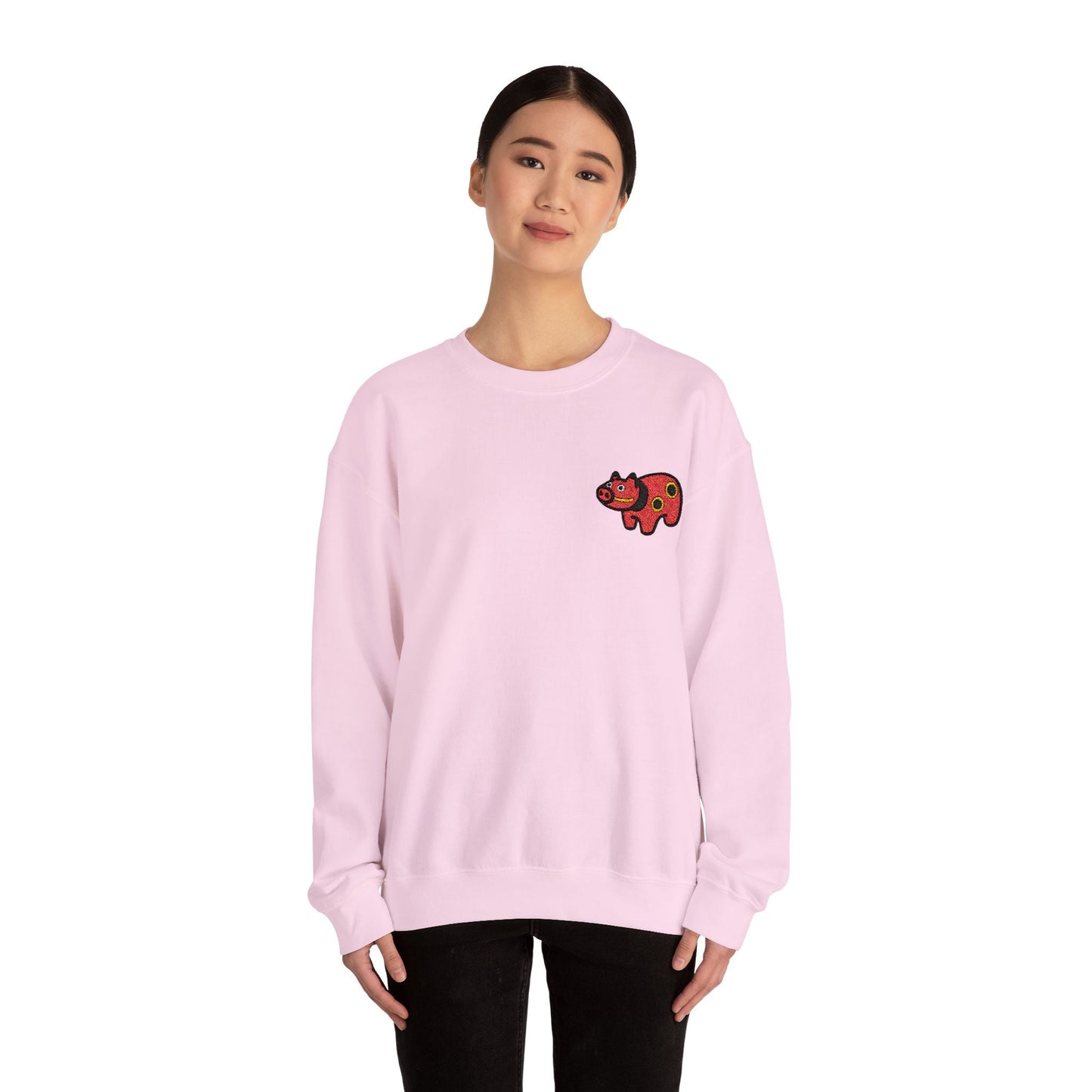 Akabeko Embroidery Sweatshirt - Japanese Lucky Cow by IROHA studio