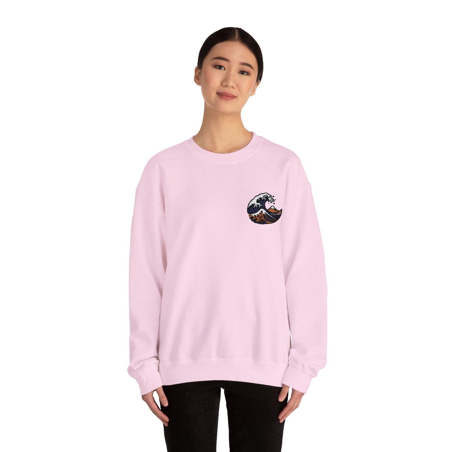 Great Wave Embroidery Sweatshirt - Japanese Hokusai Art by IROHA studio