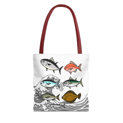 Fishermen Tote Bag- Japanese Fish Illustration Perfect for, Fishmongers and Ocean Lovers 13" × 13'' Red by IROHA studio