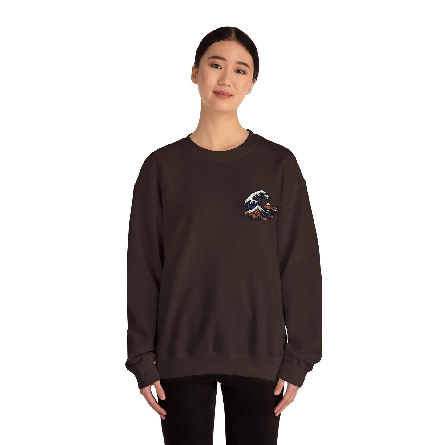 Great Wave Embroidery Sweatshirt - Japanese Hokusai Art by IROHA studio