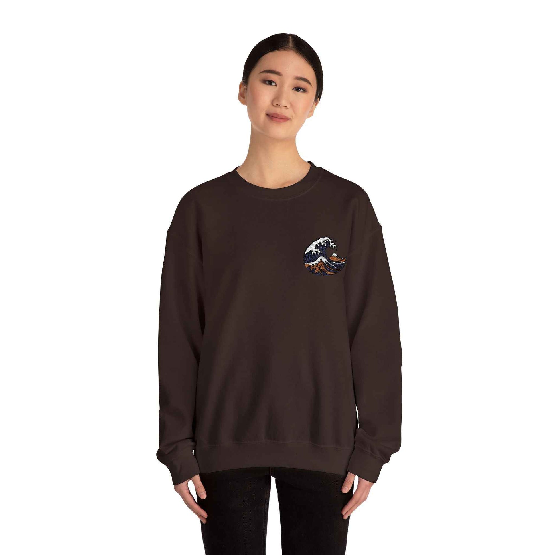 Great Wave Embroidery Sweatshirt - Japanese Hokusai Art by IROHA studio