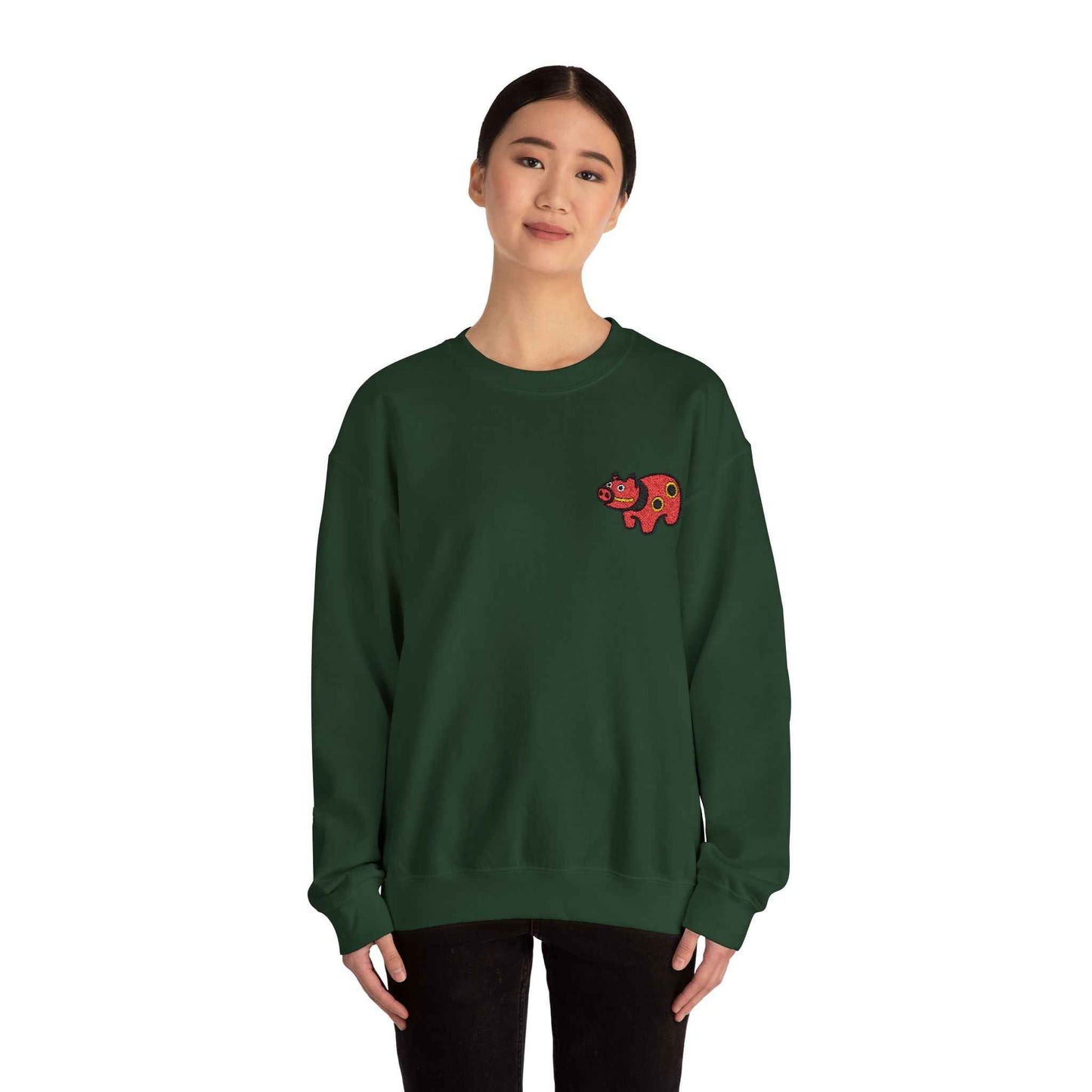 Akabeko Embroidery Sweatshirt - Japanese Lucky Cow by IROHA studio