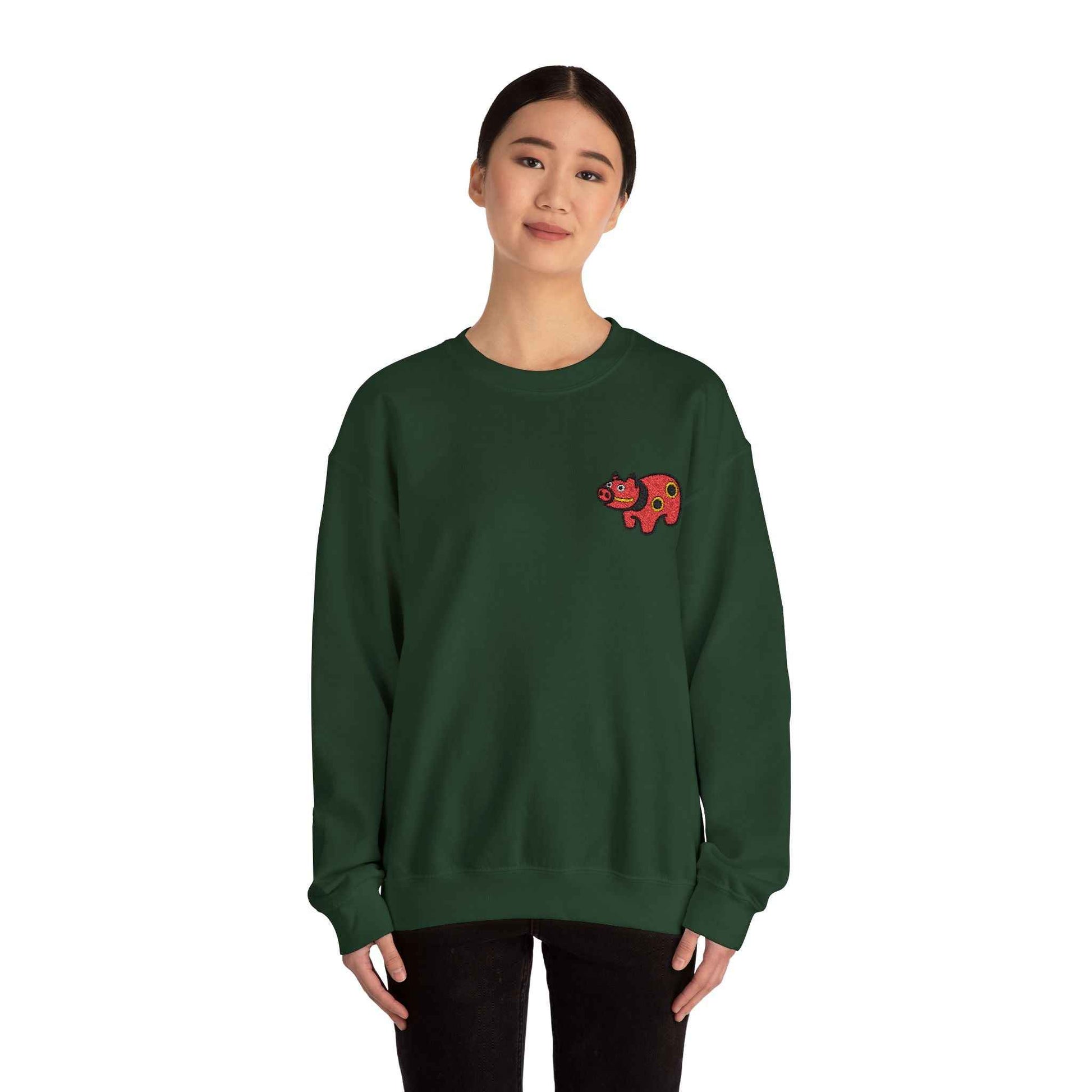 Akabeko Embroidery Sweatshirt - Japanese Lucky Cow by IROHA studio
