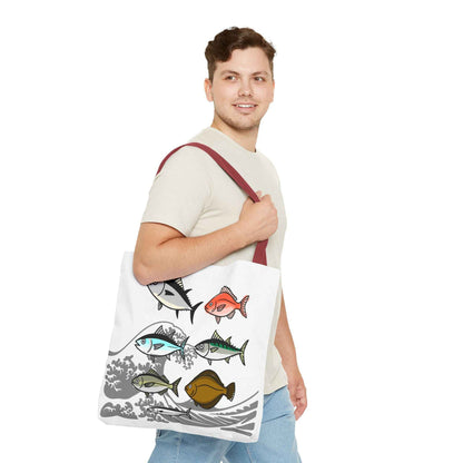 Fishermen Tote Bag- Japanese Fish Illustration Perfect for, Fishmongers and Ocean Lovers by IROHA studio