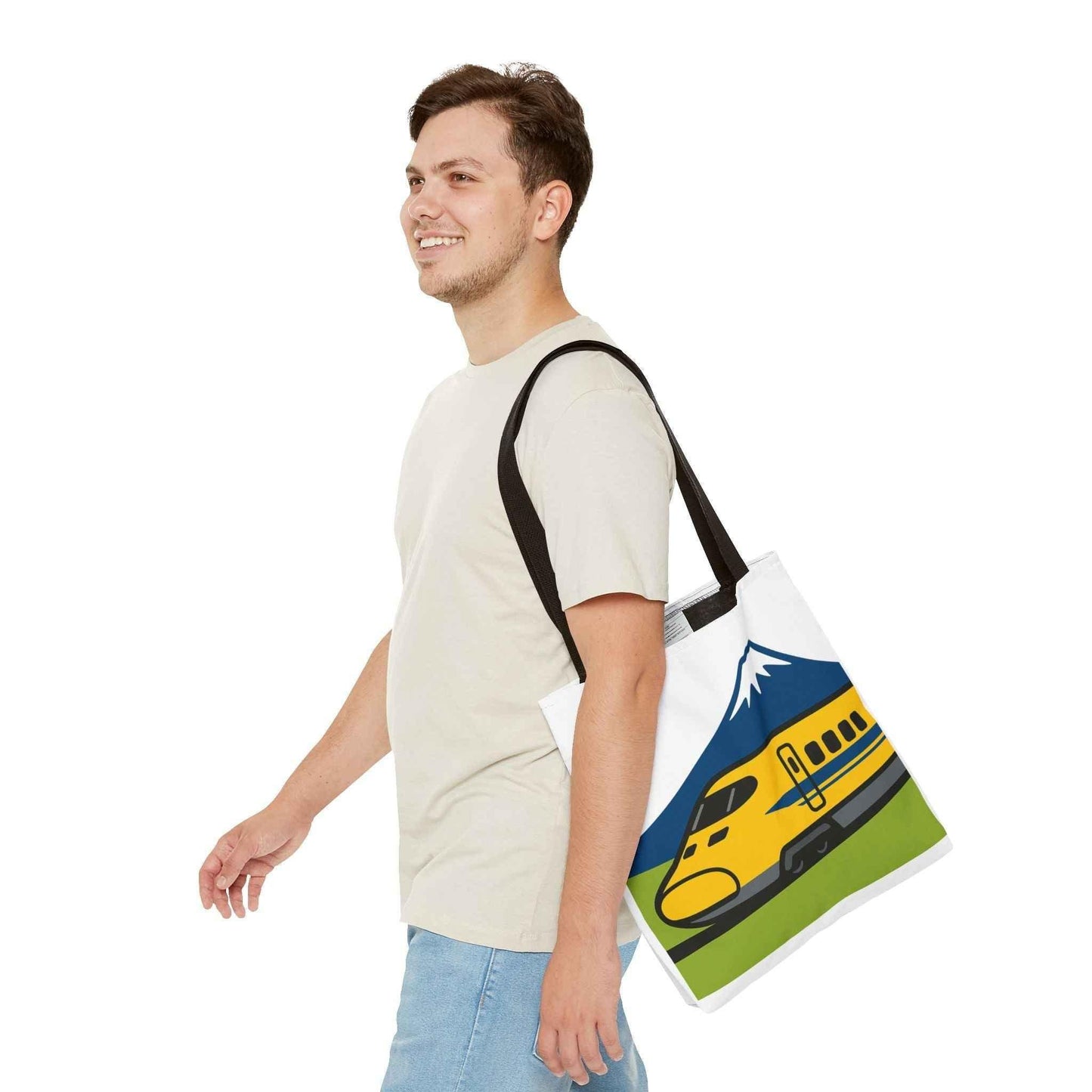 Shinkansen DR Yellow Tote Bag - Mt. Fuji Design 16" × 16'' by IROHA studio