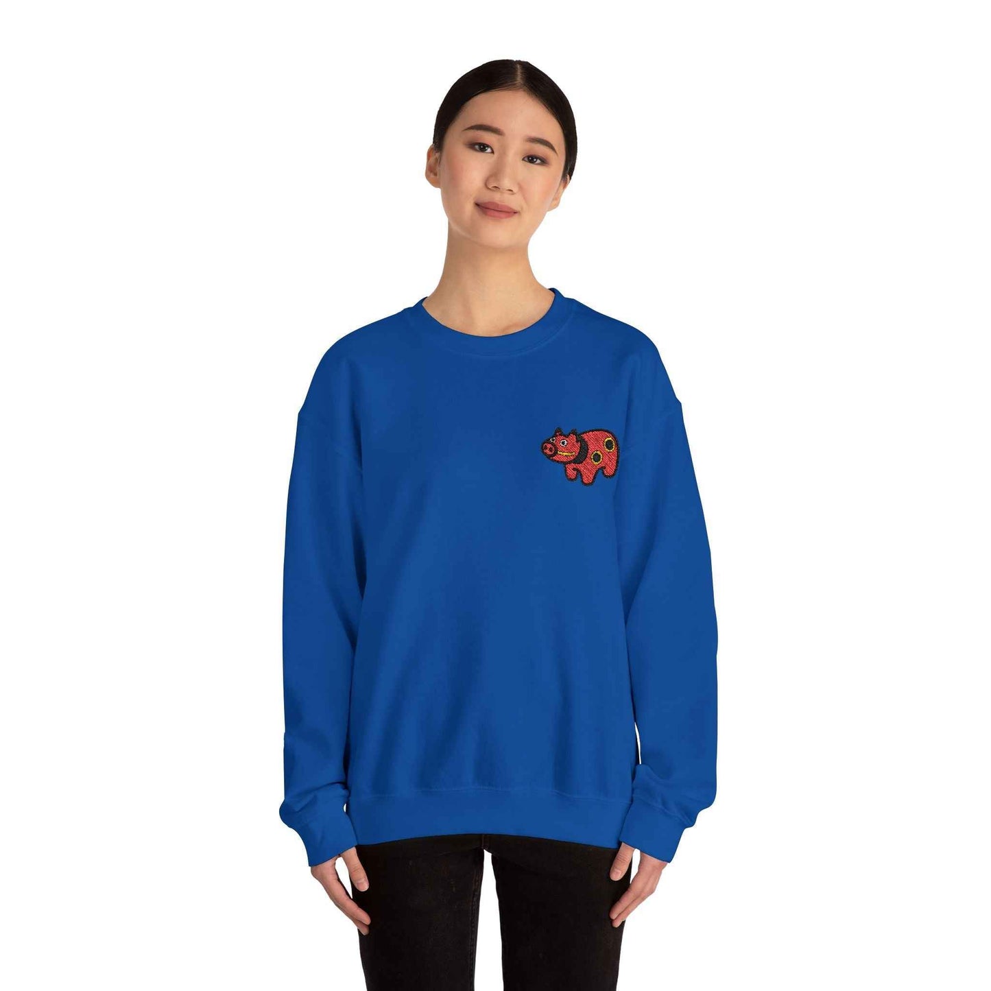 Akabeko Embroidery Sweatshirt - Japanese Lucky Cow by IROHA studio