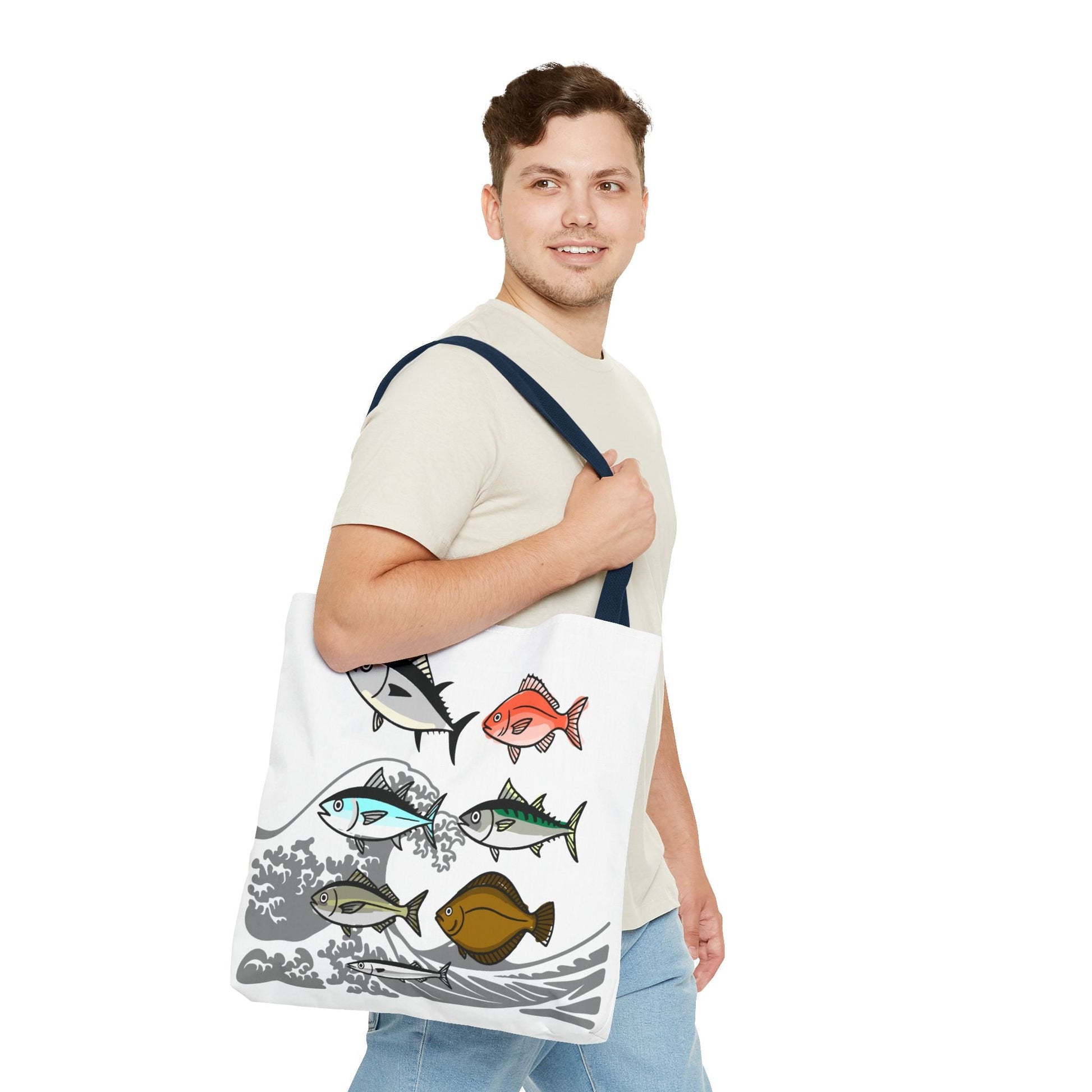Fishermen Tote Bag- Japanese Fish Illustration Perfect for, Fishmongers and Ocean Lovers by IROHA studio