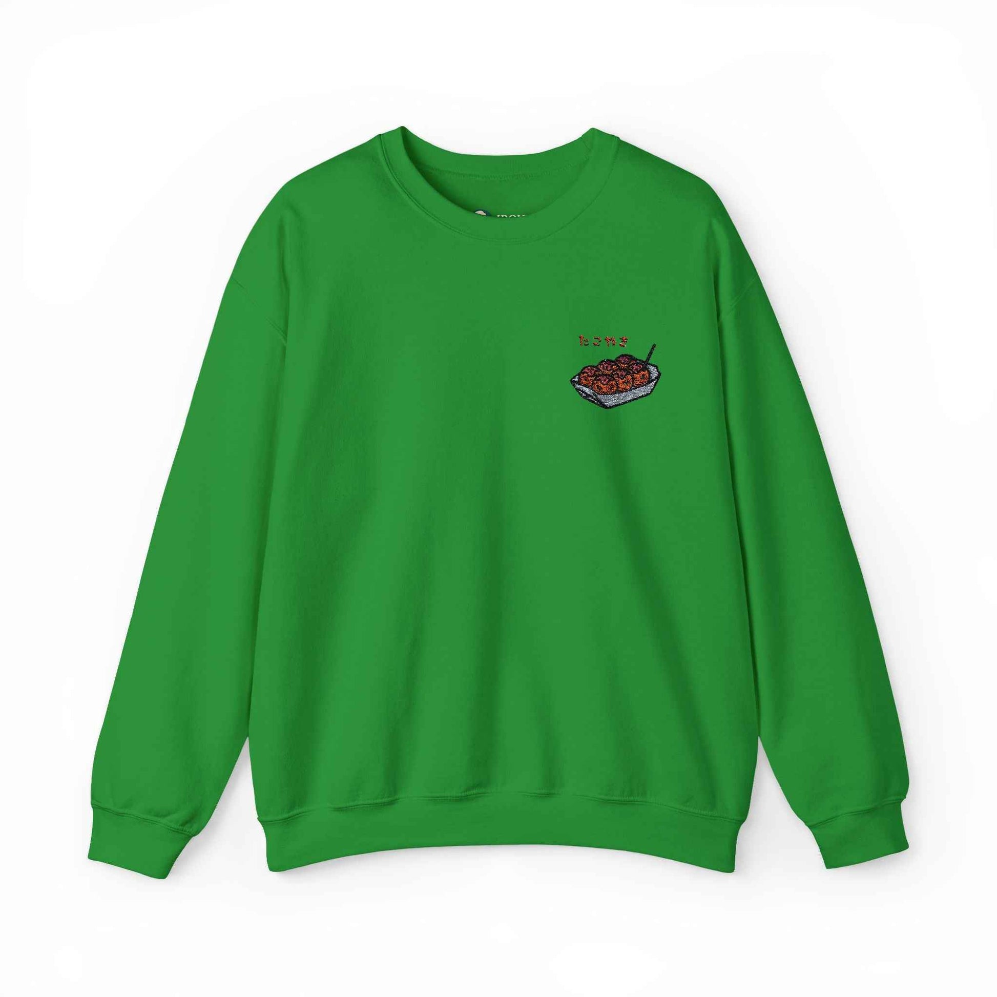 Takoyaki Embroidered Sweatshirt Japanese Food Design Irish Green by IROHA studio