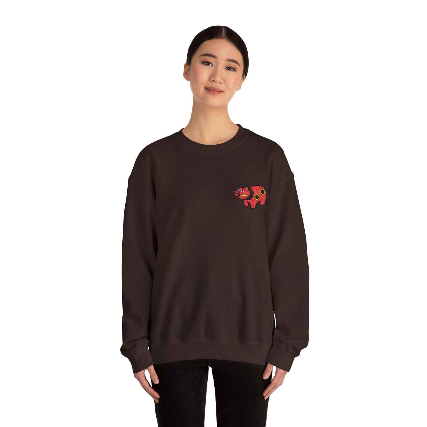 Akabeko Embroidery Sweatshirt - Japanese Lucky Cow by IROHA studio