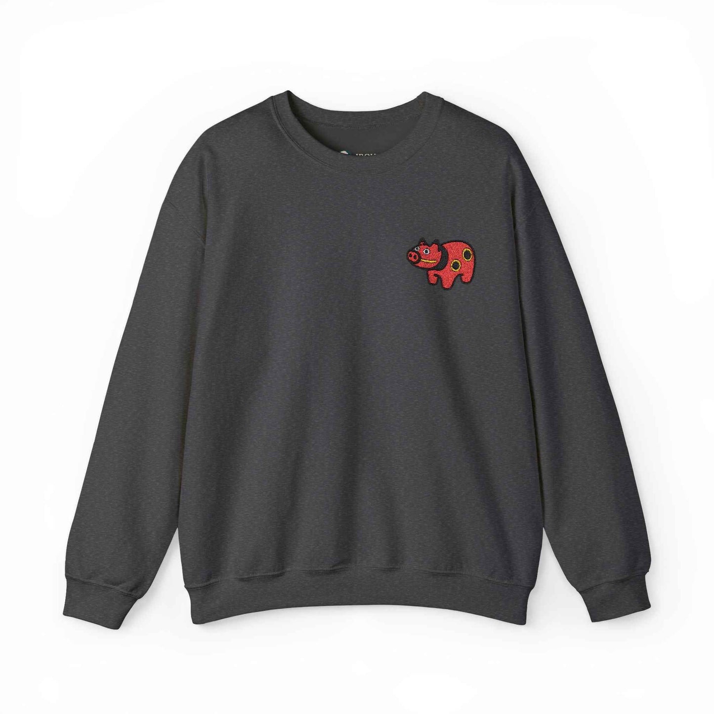 Akabeko Embroidery Sweatshirt - Japanese Lucky Cow Dark Heather by IROHA studio
