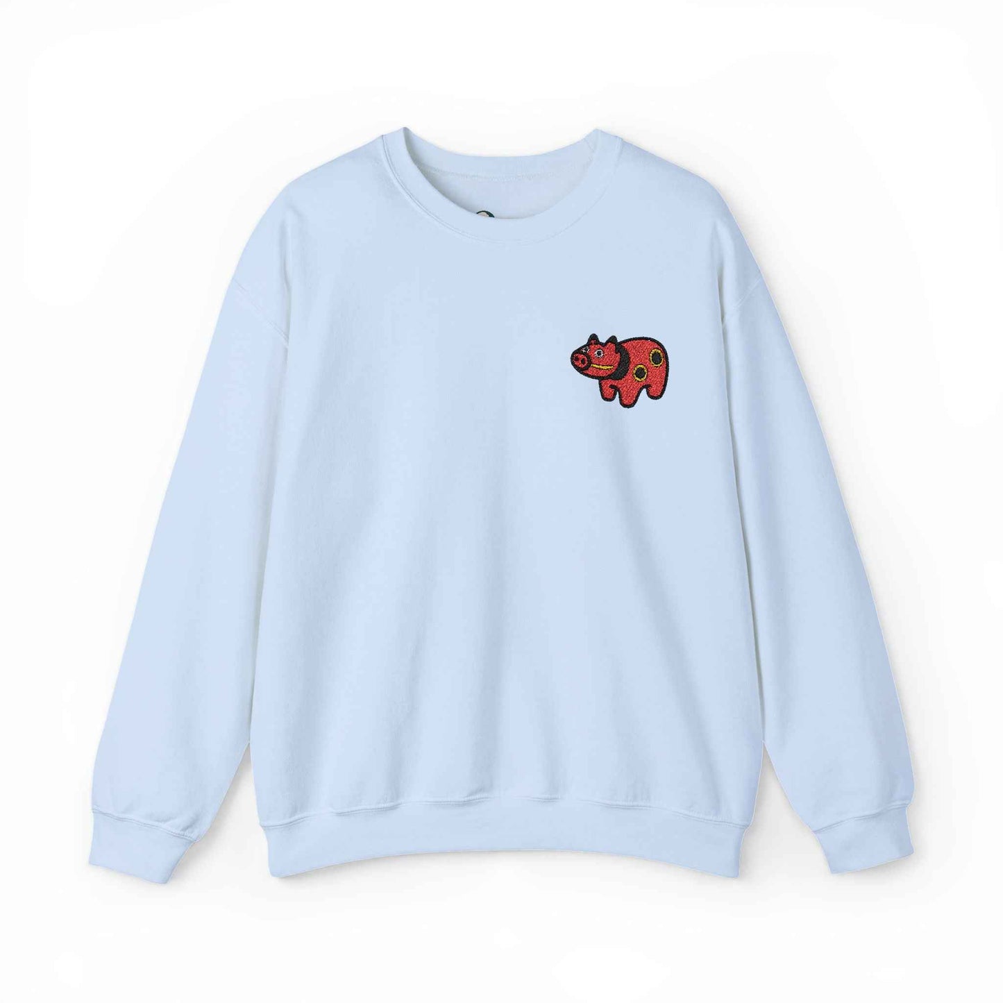 Akabeko Embroidery Sweatshirt - Japanese Lucky Cow Light Blue by IROHA studio