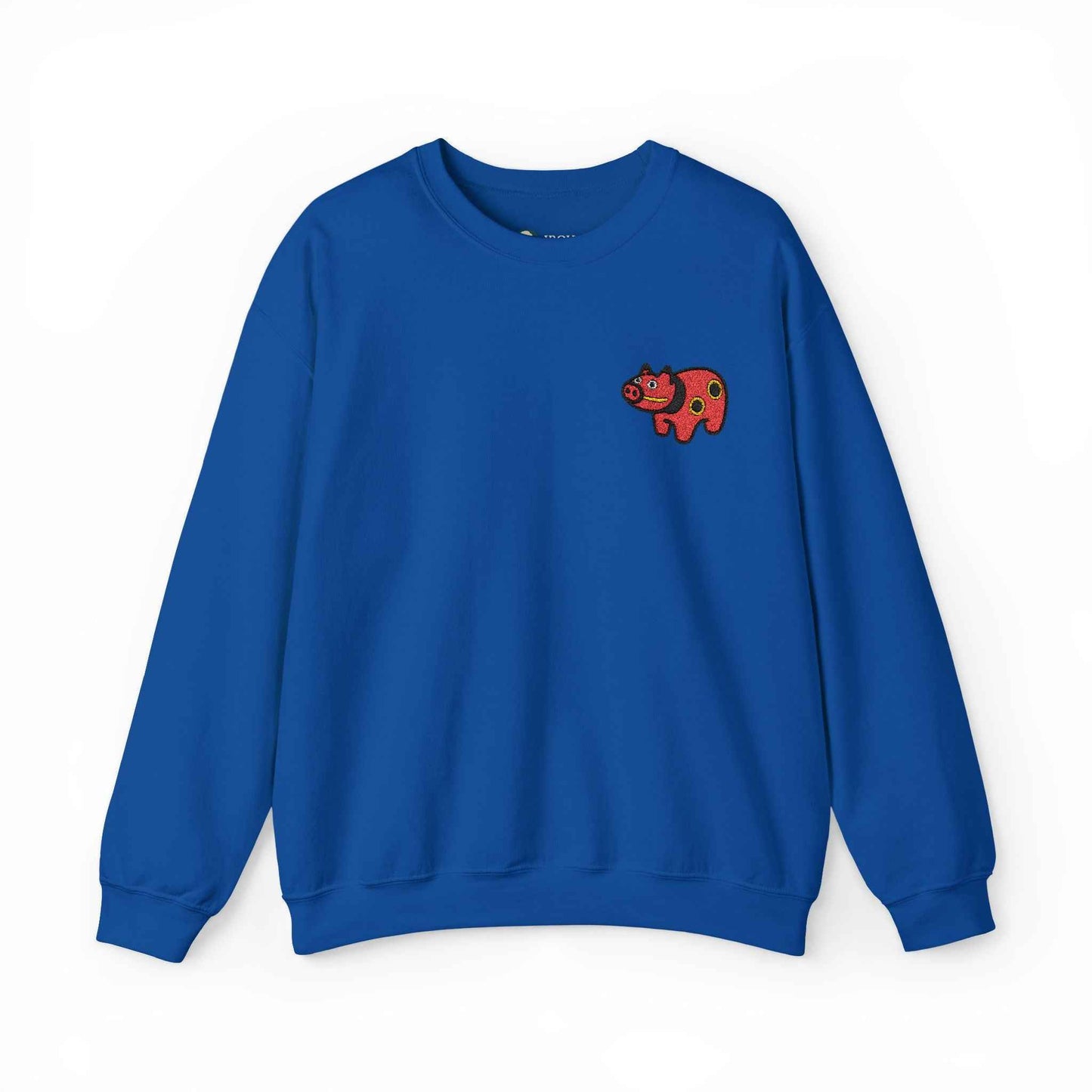 Akabeko Embroidery Sweatshirt - Japanese Lucky Cow Royal by IROHA studio