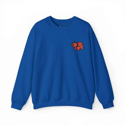 Akabeko Embroidery Sweatshirt - Japanese Lucky Cow Royal by IROHA studio
