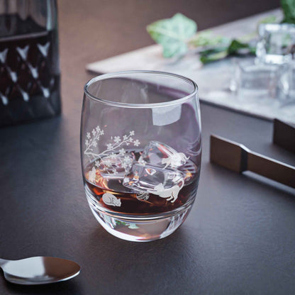 Whiskey Glass with Cat and Cherry Blossoms by IROHA studio