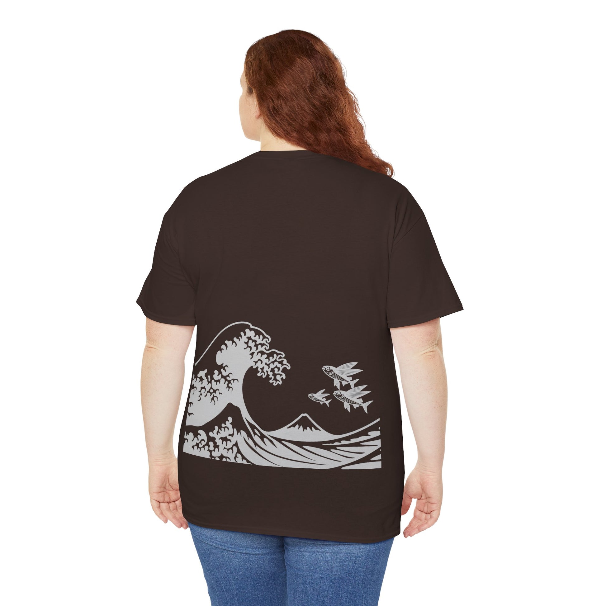 Photo of Flying Fish & Great Wave T-shirt Back– Japanese-Inspired Design from IROHA-STUDIO