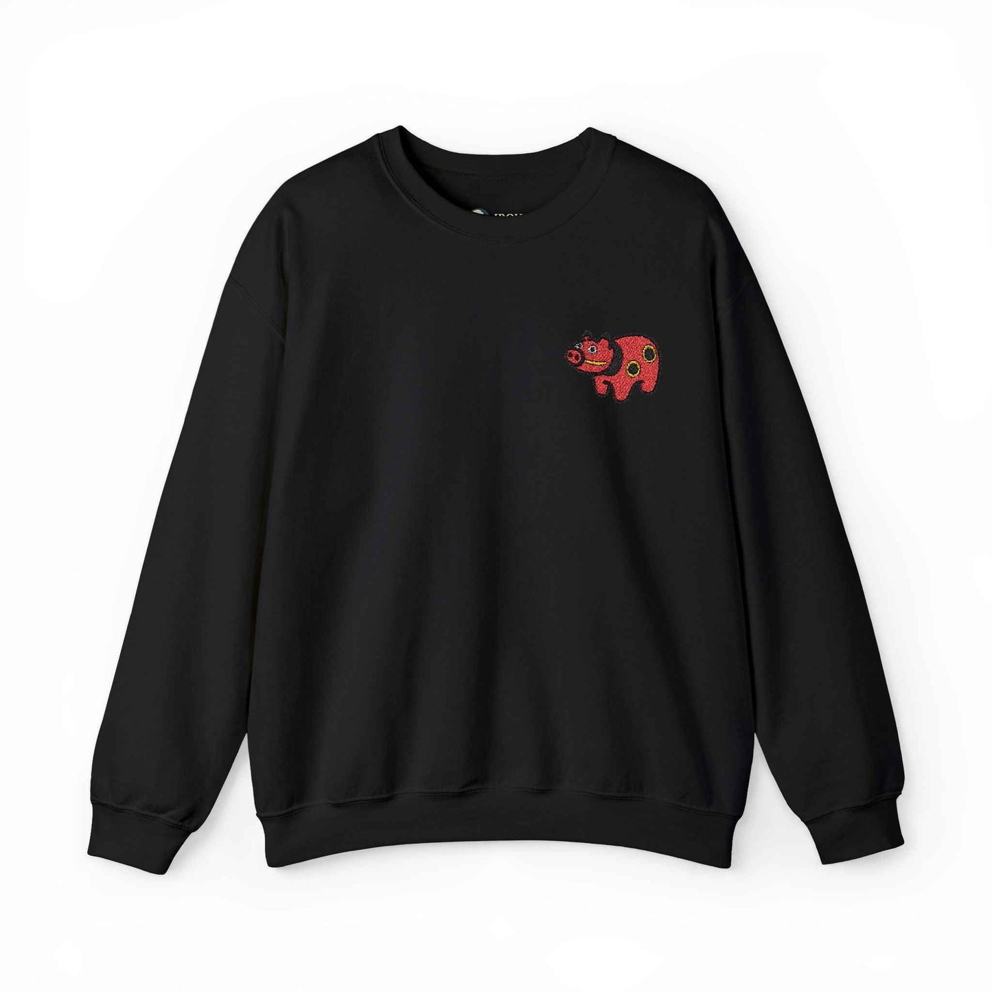 Akabeko Embroidery Sweatshirt - Japanese Lucky Cow Black by IROHA studio