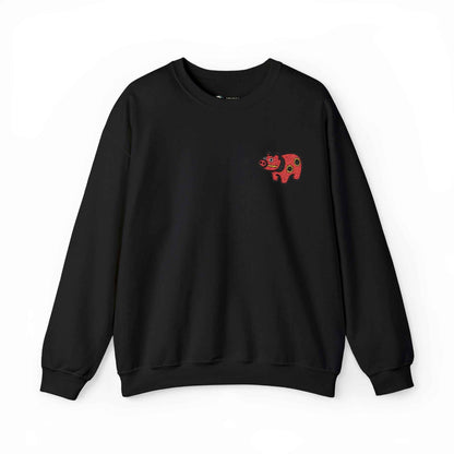 Akabeko Embroidery Sweatshirt - Japanese Lucky Cow Black by IROHA studio