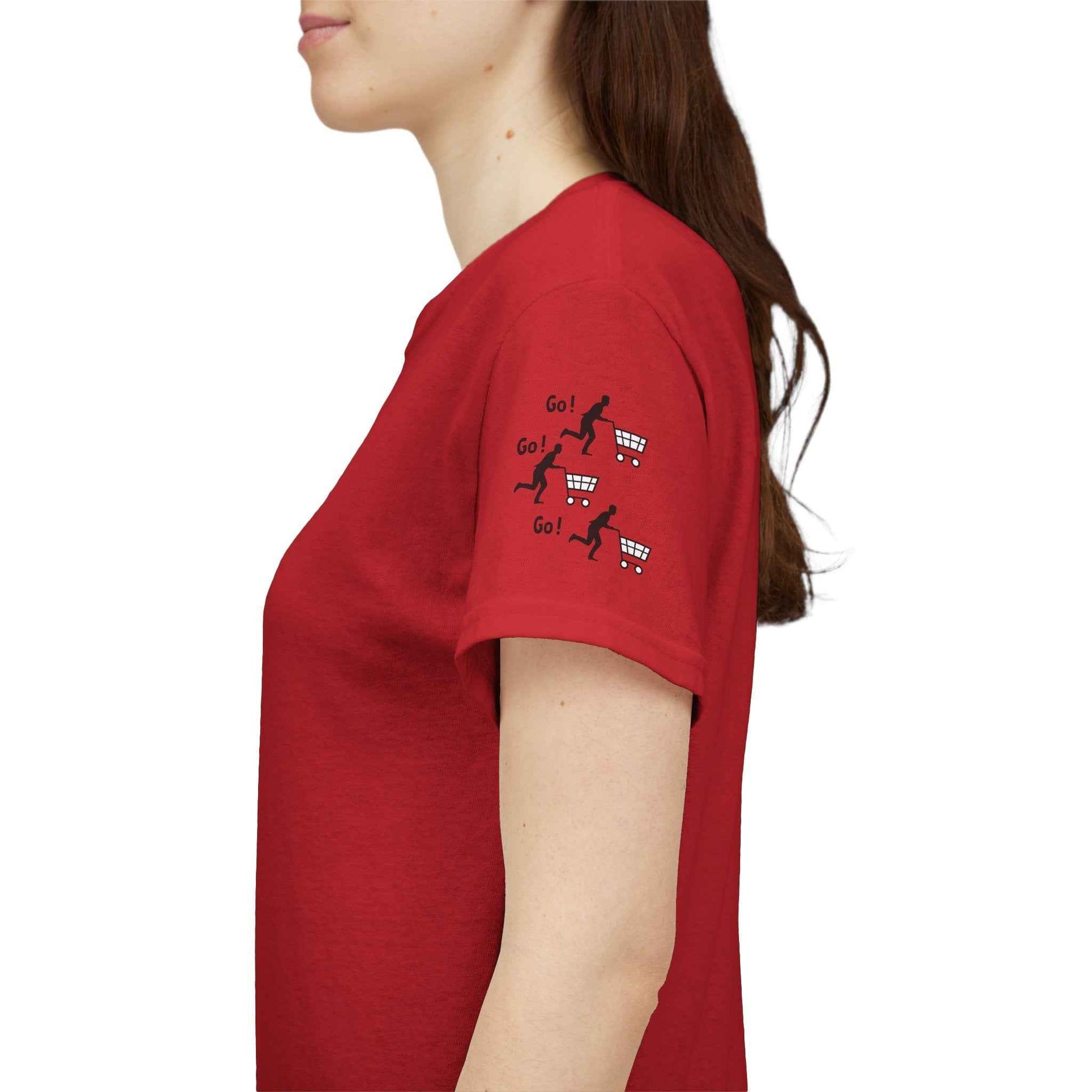 Shopping Spree Champion T-Shirt Bold Japanese Slogan with Cart Sleeve Design by IROHA studio