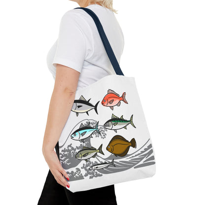 Fishermen Tote Bag- Japanese Fish Illustration Perfect for, Fishmongers and Ocean Lovers by IROHA studio