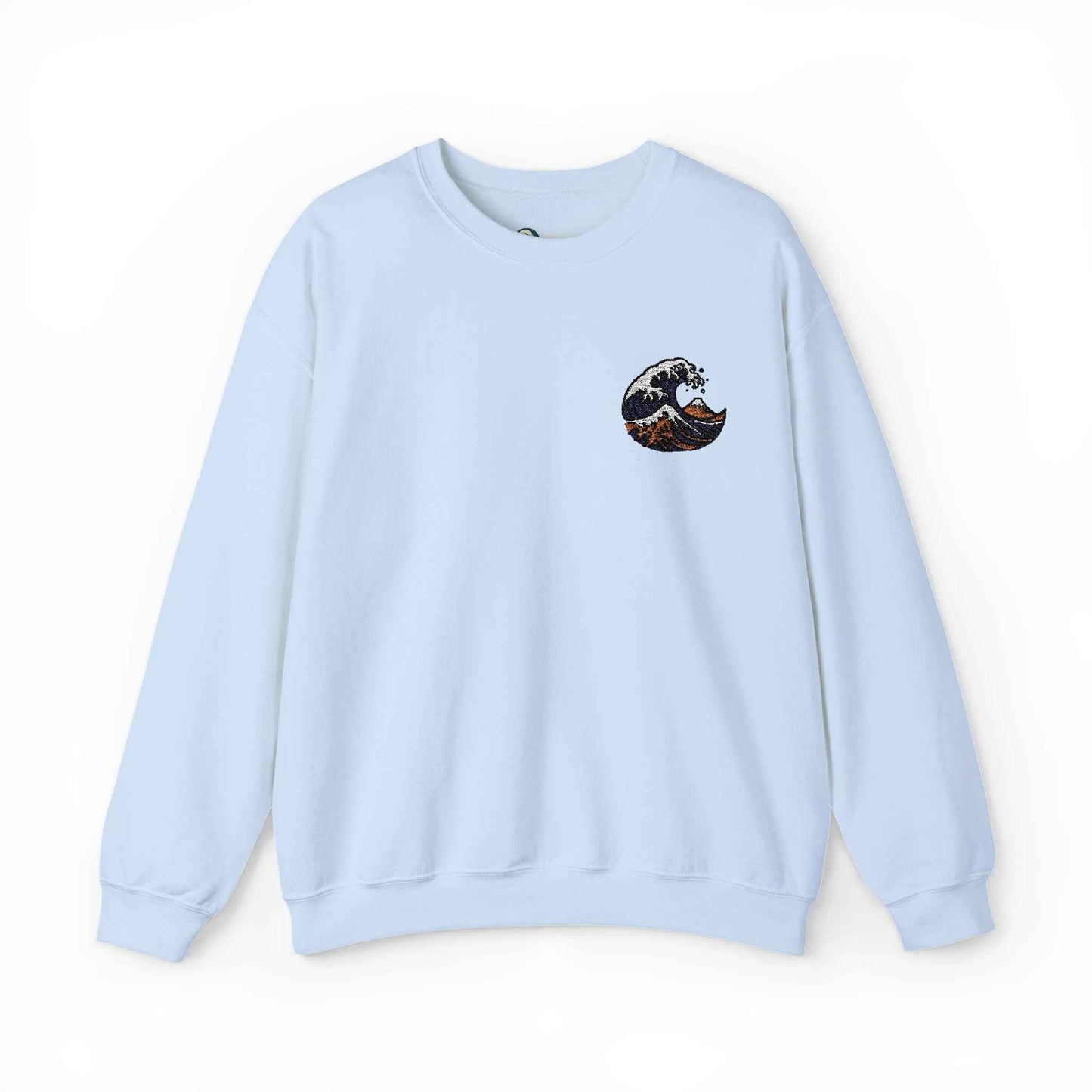 Great Wave Embroidery Sweatshirt - Japanese Hokusai Art Light Blue by IROHA studio