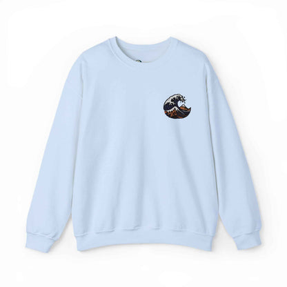 Great Wave Embroidery Sweatshirt - Japanese Hokusai Art Light Blue by IROHA studio
