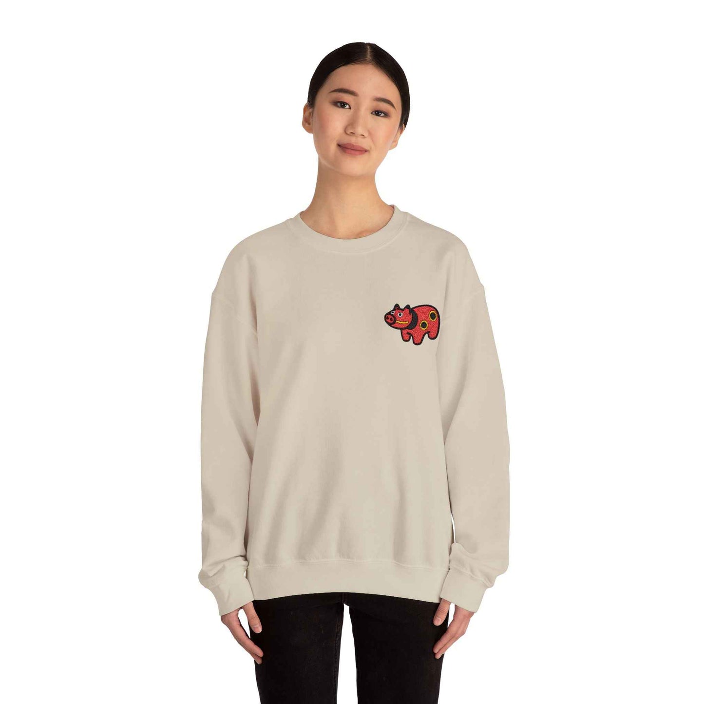 Akabeko Embroidery Sweatshirt - Japanese Lucky Cow by IROHA studio