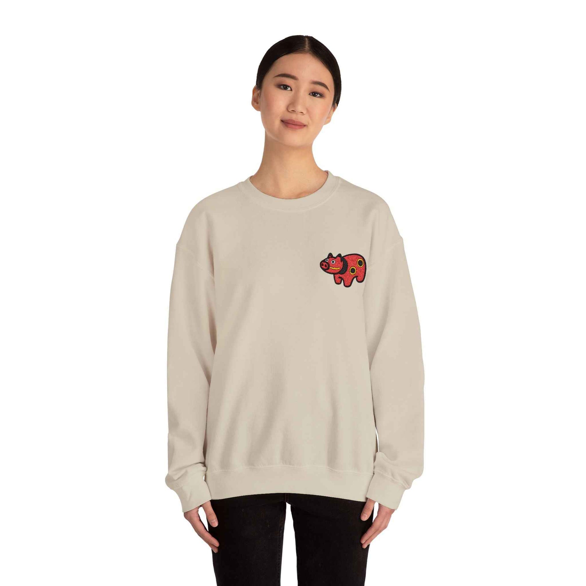Akabeko Embroidery Sweatshirt - Japanese Lucky Cow by IROHA studio