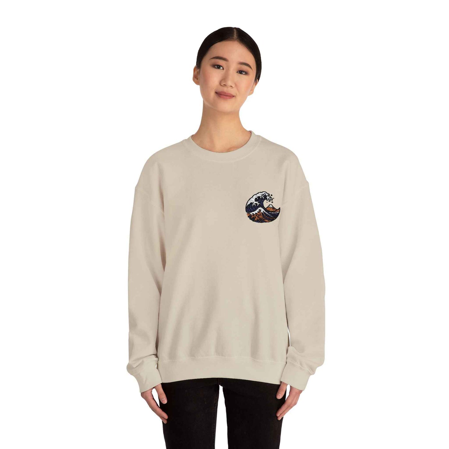Great Wave Embroidery Sweatshirt - Japanese Hokusai Art by IROHA studio