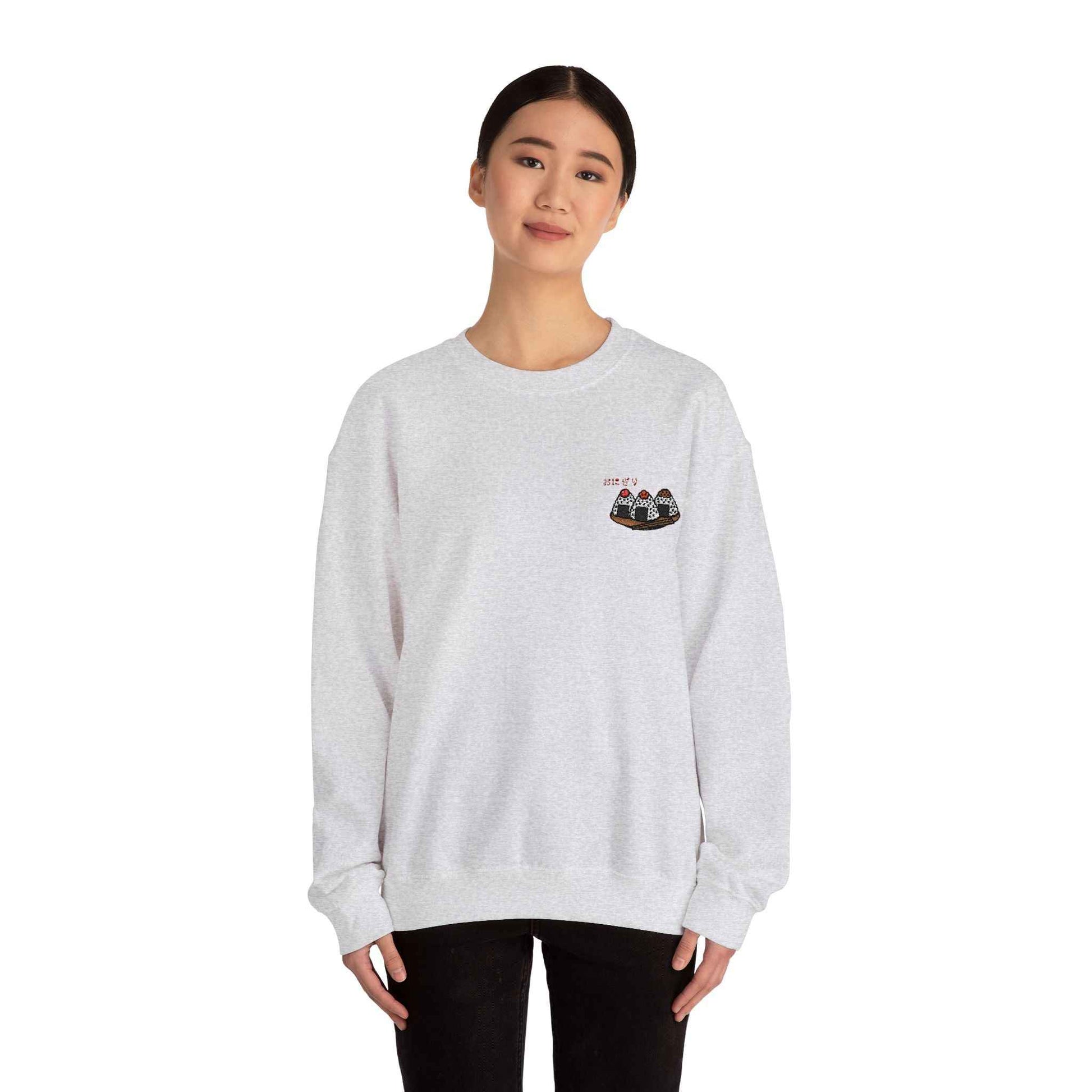 Rice Ball Embroidered Sweatshirt – Cute Japanese Food Design by IROHA studio