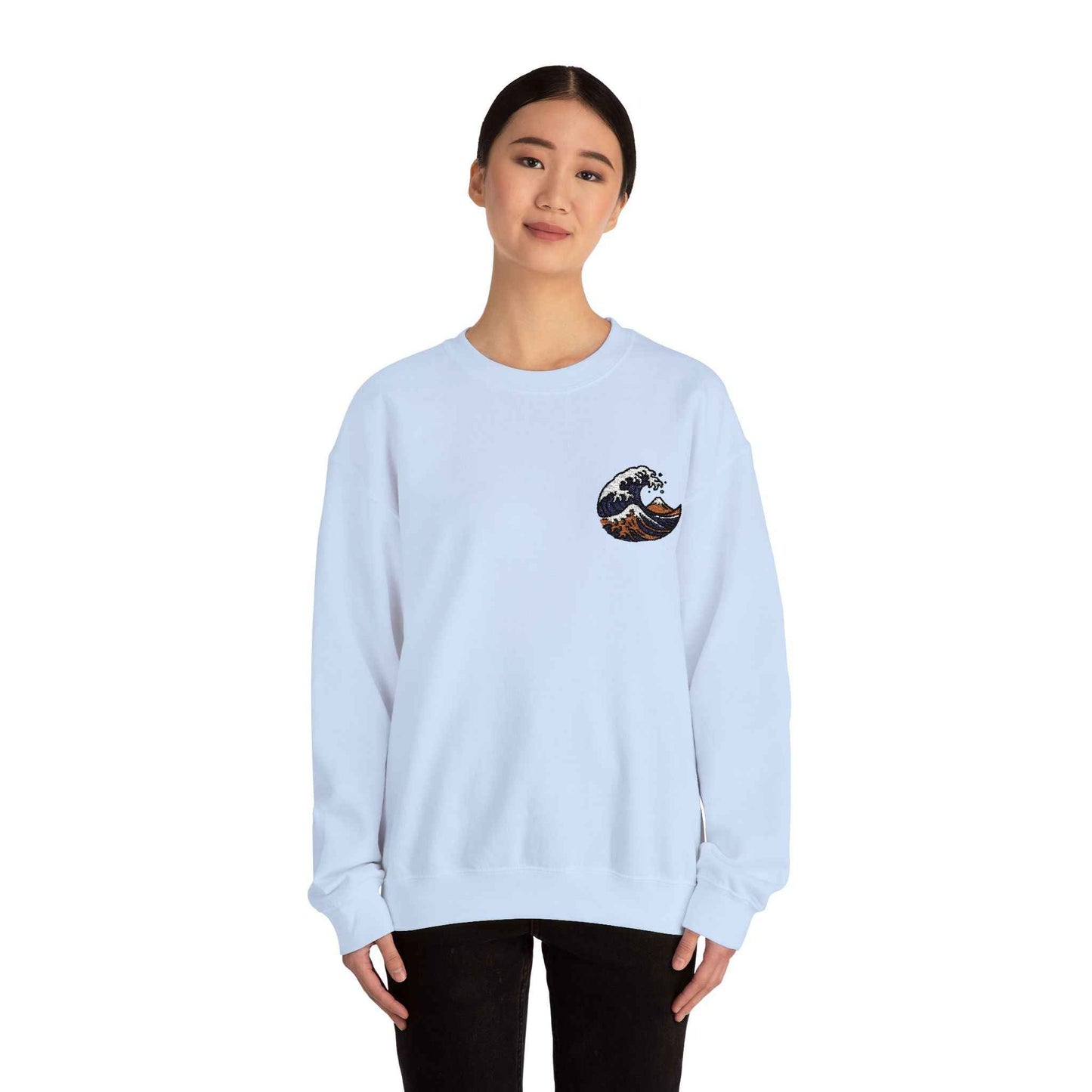 Great Wave Embroidery Sweatshirt - Japanese Hokusai Art by IROHA studio