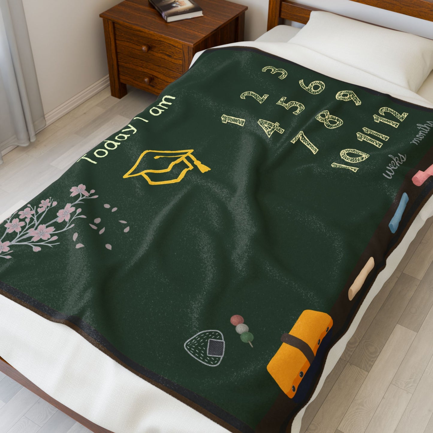 Baby Milestone Blanket School Chalkboard Theme Velveteen Blanket by IROHA studio