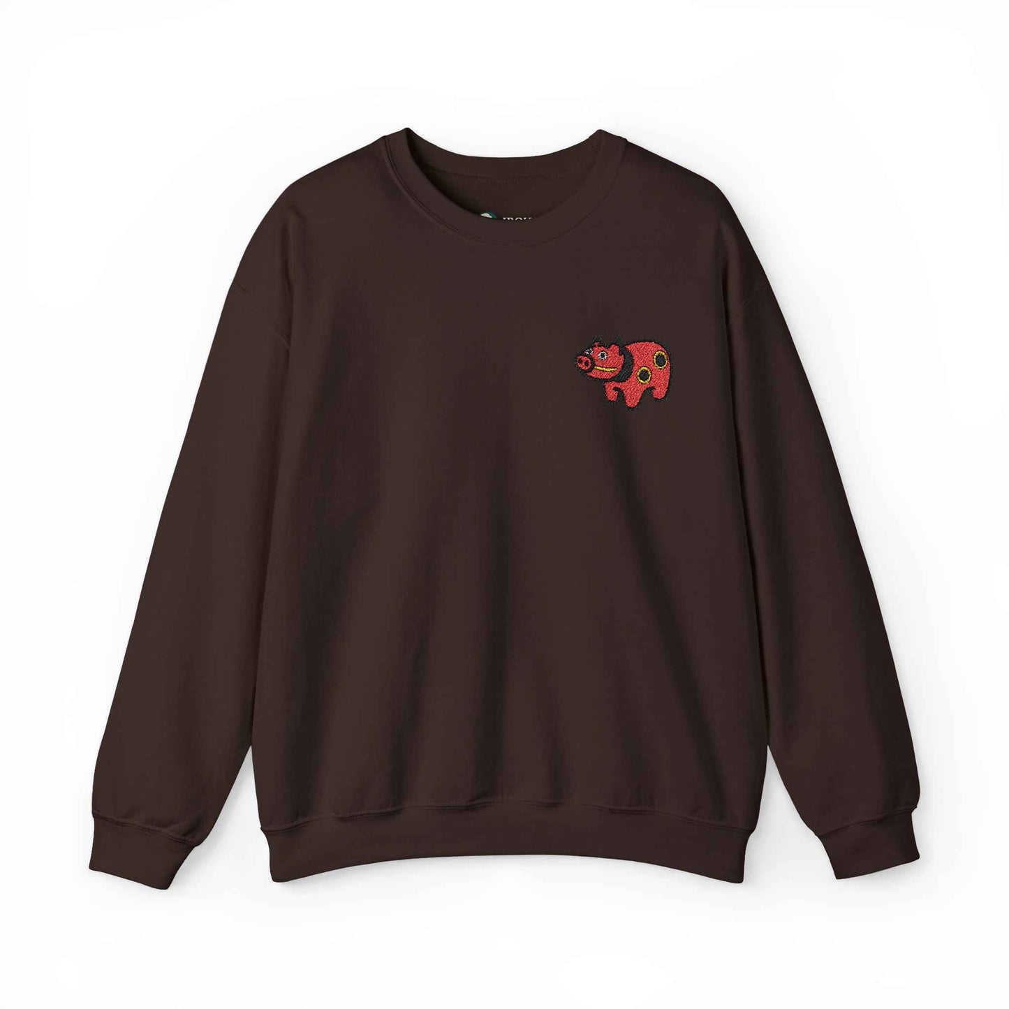 Akabeko Embroidery Sweatshirt - Japanese Lucky Cow Dark Chocolate by IROHA studio
