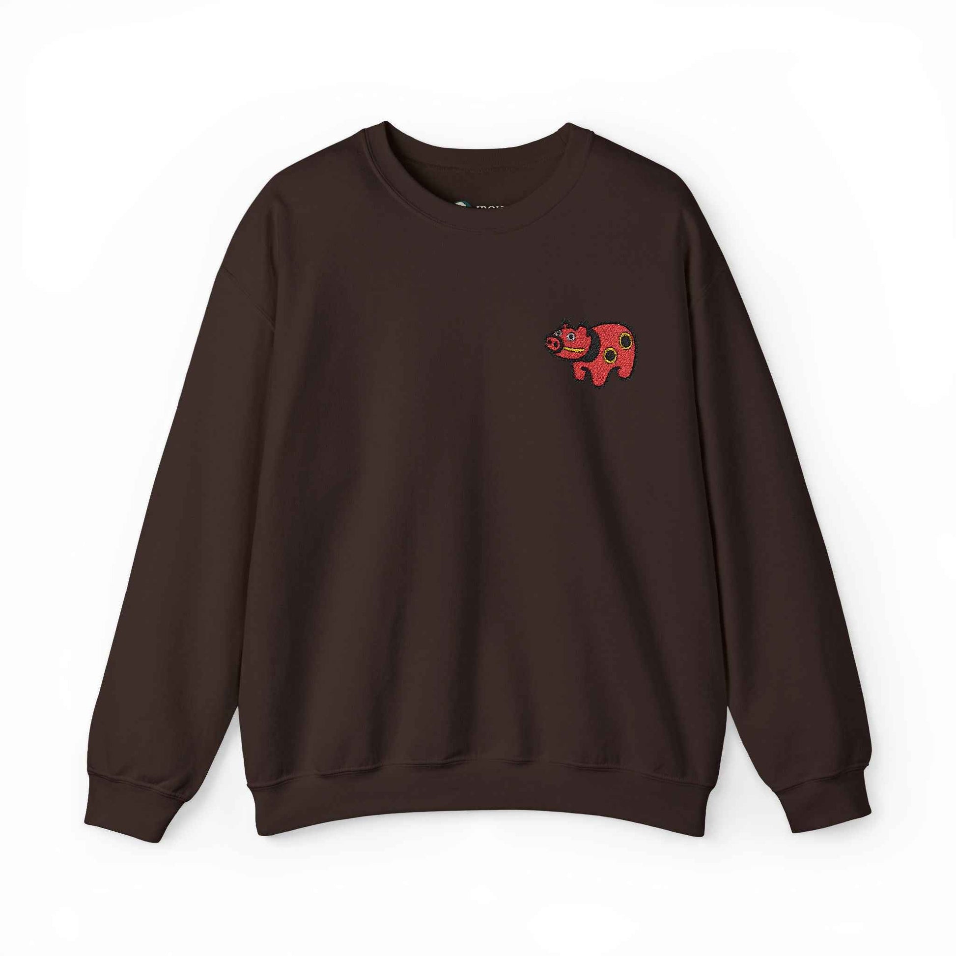 Akabeko Embroidery Sweatshirt - Japanese Lucky Cow Dark Chocolate by IROHA studio