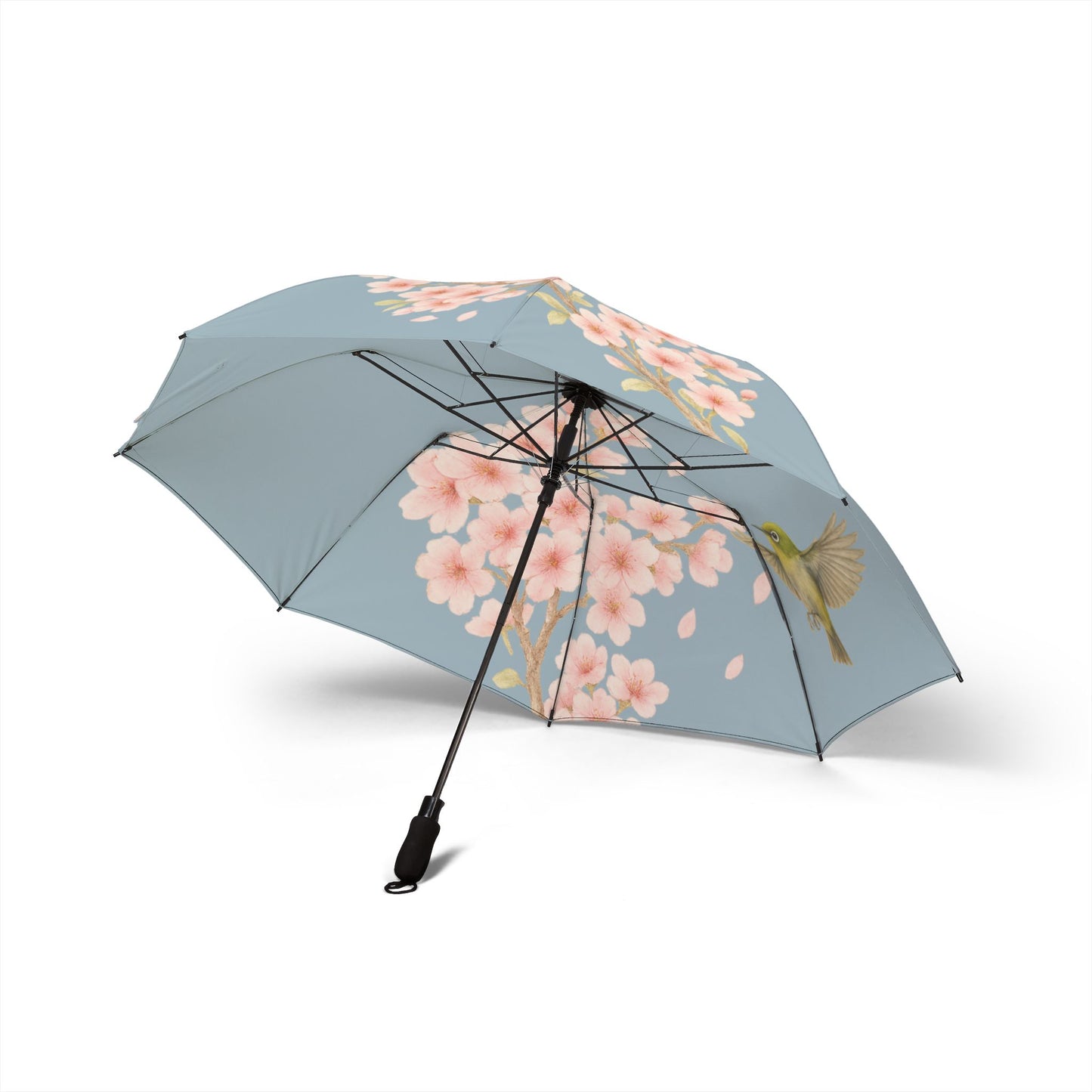 Photo of Blossom Grace Folding Umbrella (blue) Cherry Blossoms and Japanese bird Lightweight and Elegant from IROHA-STUDIO