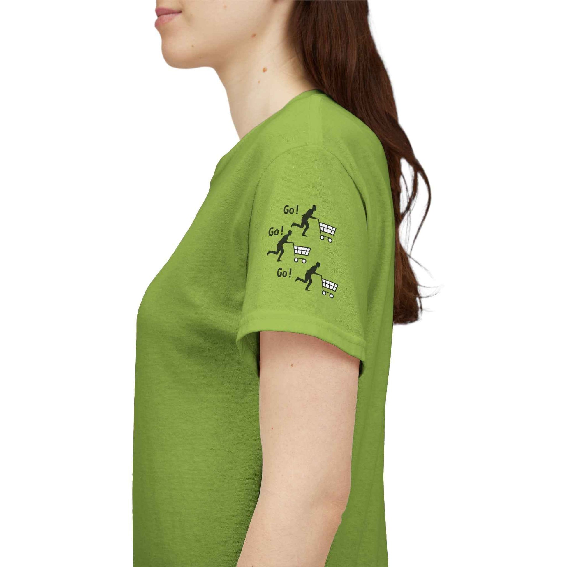 Shopping Spree Champion T-Shirt Bold Japanese Slogan with Cart Sleeve Design by IROHA studio