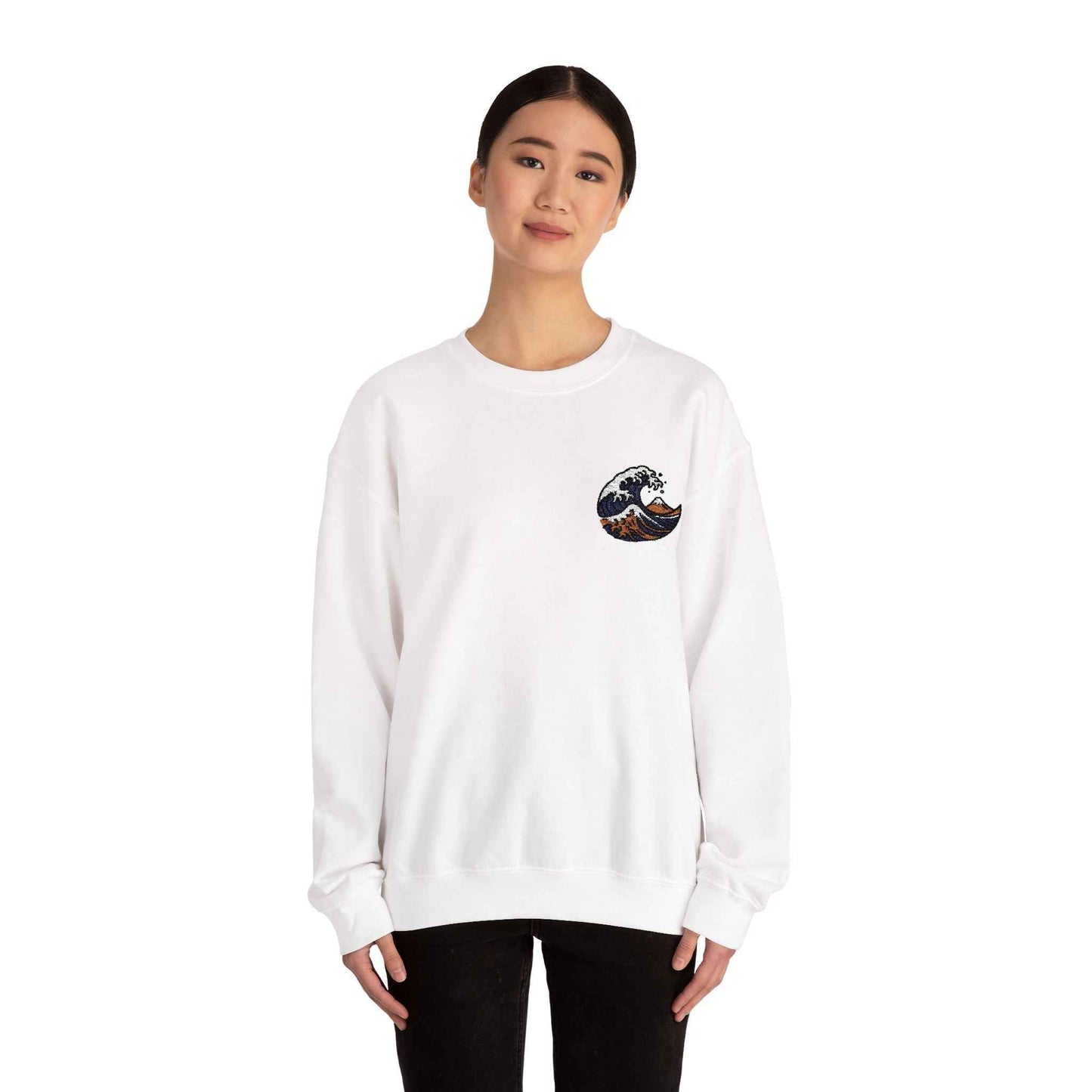 Great Wave Embroidery Sweatshirt - Japanese Hokusai Art by IROHA studio