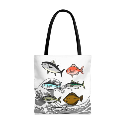 Fishermen Tote Bag- Japanese Fish Illustration Perfect for, Fishmongers and Ocean Lovers 18" × 18'' Black by IROHA studio