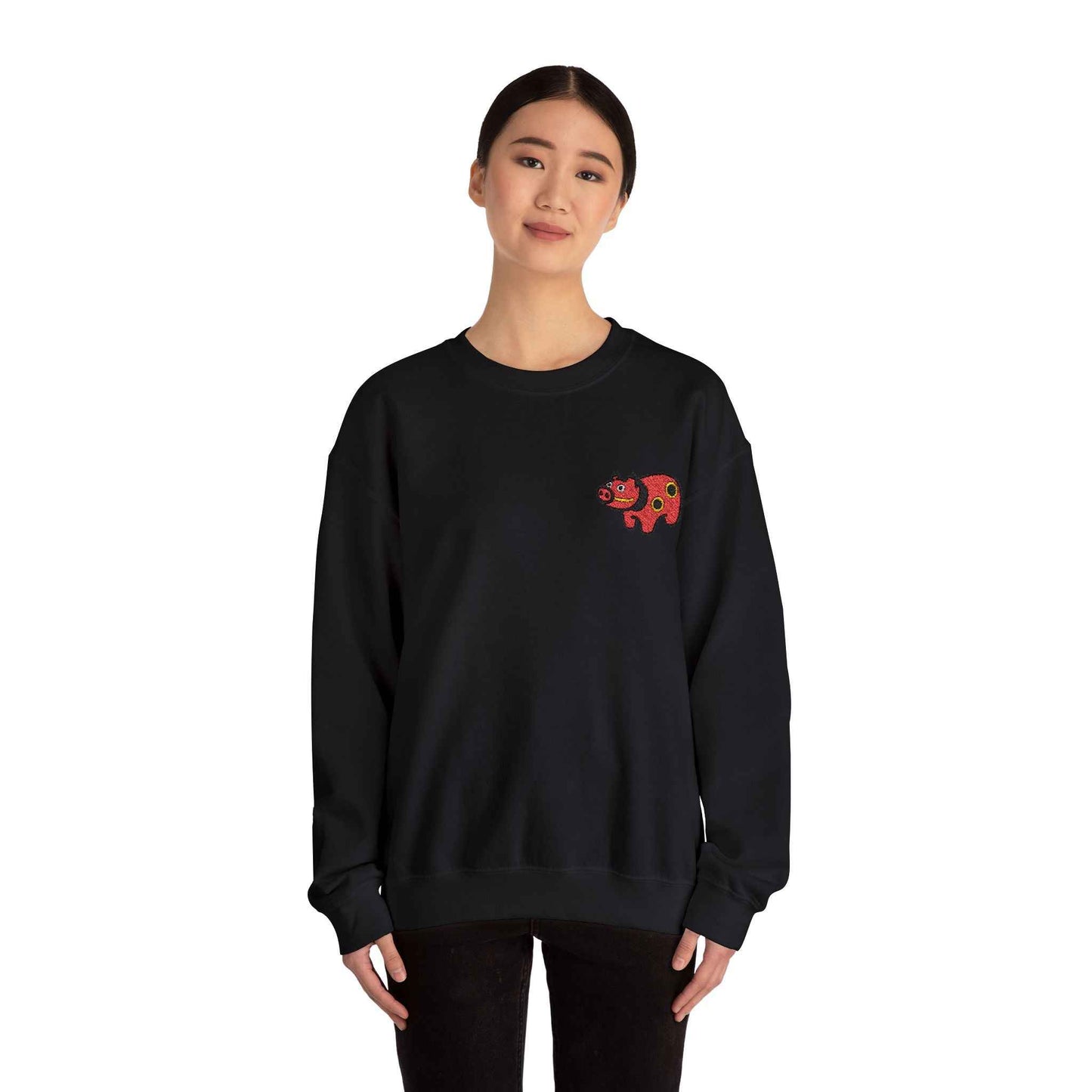 Akabeko Embroidery Sweatshirt - Japanese Lucky Cow by IROHA studio