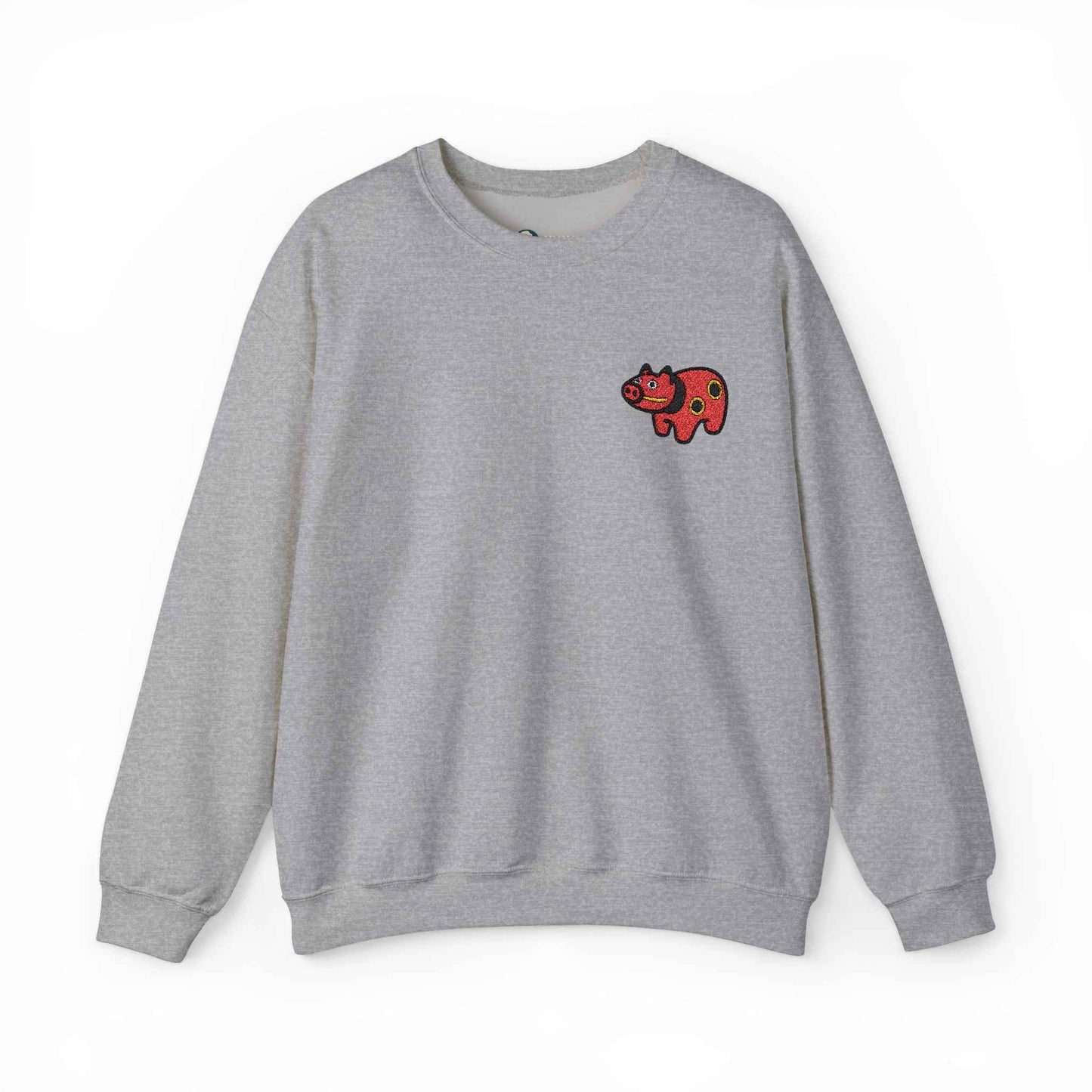Akabeko Embroidery Sweatshirt - Japanese Lucky Cow Sport Grey by IROHA studio