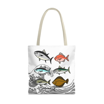 Fishermen Tote Bag- Japanese Fish Illustration Perfect for, Fishmongers and Ocean Lovers 18" × 18'' Beige by IROHA studio