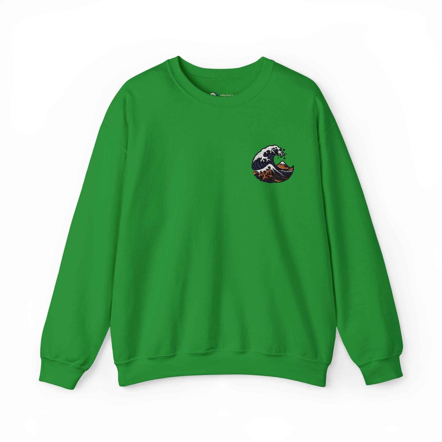 Great Wave Embroidery Sweatshirt - Japanese Hokusai Art Irish Green by IROHA studio
