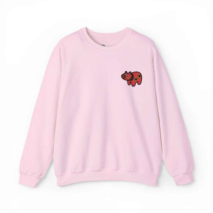 Akabeko Embroidery Sweatshirt - Japanese Lucky Cow Light Pink by IROHA studio