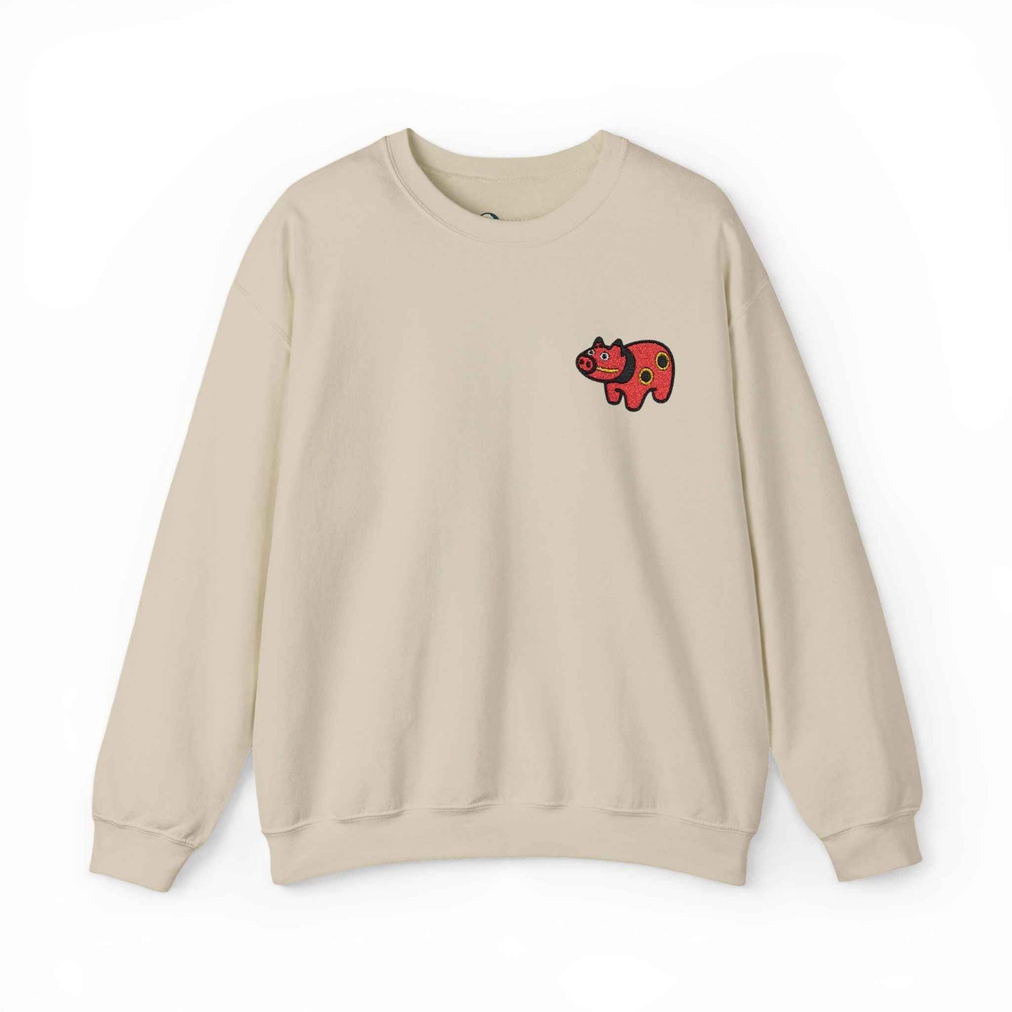 Akabeko Embroidery Sweatshirt - Japanese Lucky Cow Sand by IROHA studio