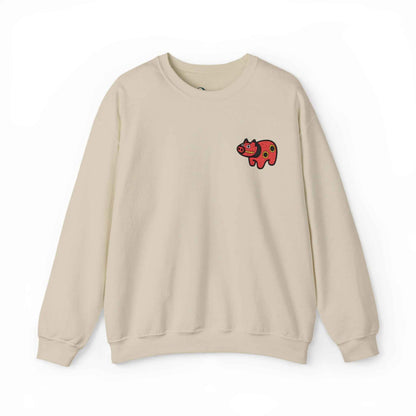 Akabeko Embroidery Sweatshirt - Japanese Lucky Cow Sand by IROHA studio
